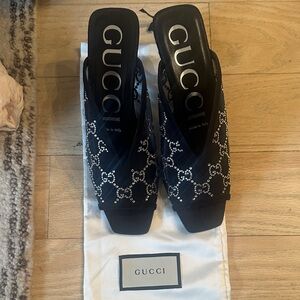 Gucci Women's Black and White Embellished Mules